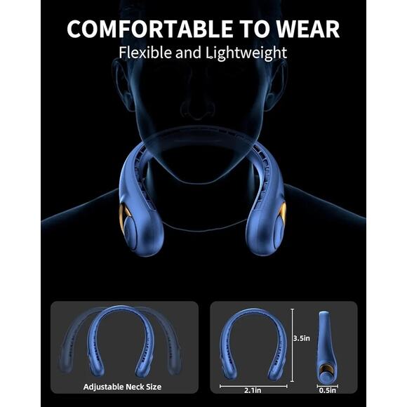 Neck Fan USB-C Charging, Long-Lasting Hands Free Bladeless with 3 Speeds - Picture 3 of 4